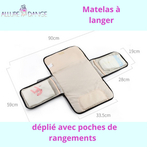 Matelas dépliable à langer, Sacs de rangement couches, lingettes...Portable - allure dange