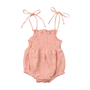 Barboteuse plissée fille Coton Doux D'été Sans Manches 0-24 M